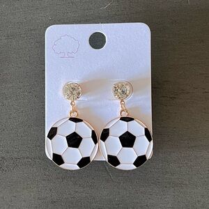 Soccer Ball & Rhinestone Post Football MLS Black White Enamel 1” Sports Earrings